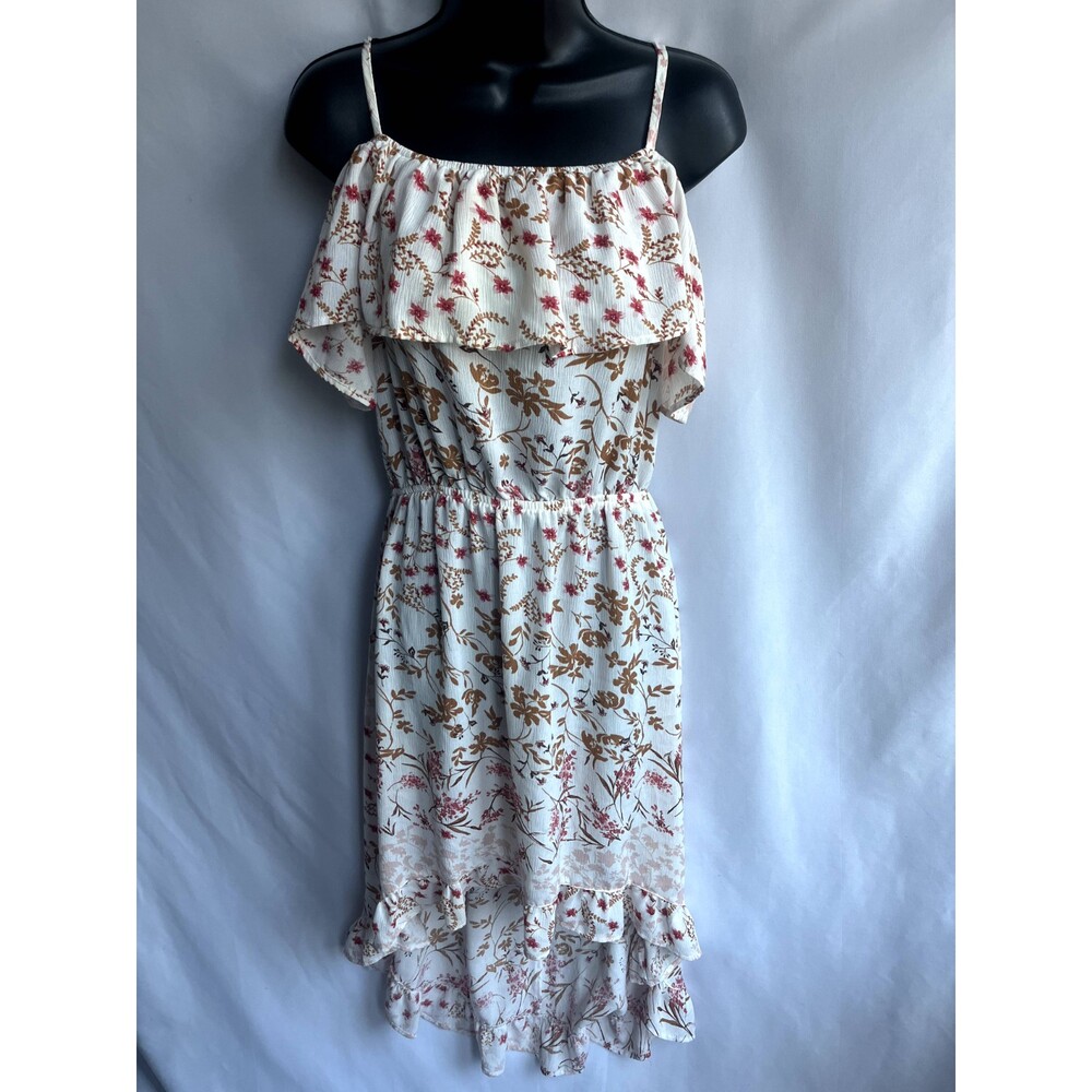 American Rag Ruffles Floral Midi Dress Hi Lo Off Shoulder Boho M Prairie Cottage